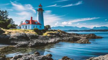 AI generated Lighthouse at the entrance to the harbor photo