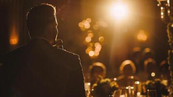 AI generated Silhouette of a man in a restaurant during a wedding ceremony photo