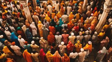 ai generado ver de incógnitas hindú personas asistiendo un religioso ceremonia foto