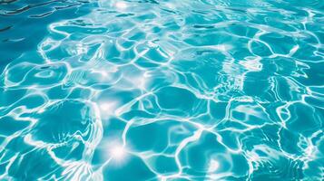 AI generated Blue water surface with sun reflection in swimming pool. Abstract background. photo