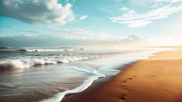 AI generated Beautiful seascape with waves and sandy beach photo