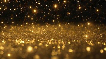 AI generated Gold glitter particles and stars create a dazzling shimmering effect on a golden background, gold particles abstract background with shining golden floor particles and stars dust video