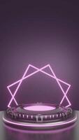 3d abstract Purper neon lichten zwart portret achtergrond thema met modern podium studio, verbazingwekkend voor Scherm en promoten Product video