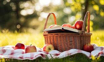 AI generated A Basket of Fresh, Juicy Apples on a Soft, Cozy Blanket photo