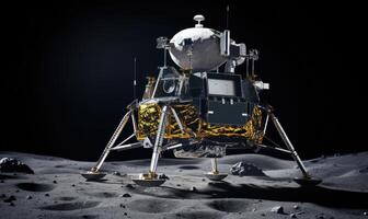 ai generado espacio Odisea un futurista lunar avanzada con astronautas explorador el de la luna superficie foto