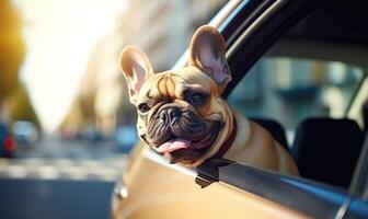 AI generated Dog Enjoying a Breezy Car Ride with Its Head Out the Window photo