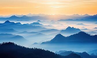 AI generated A Mystical Morning in the Majestic Misty Mountains photo