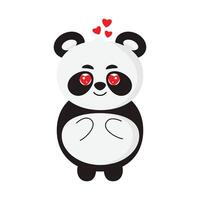 linda dibujos animados panda con corazones. vector