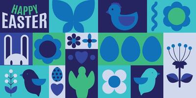 Happy Easter. Patterns. Modern geometric style. Easter eggs, rabbit vector