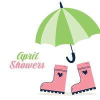 Umbrella with boots in the rain. April showers. vector