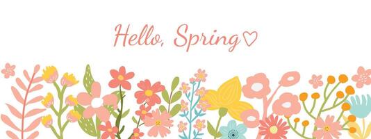 Hello Spring Flowers Text Background vector