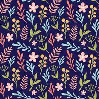 Vector floral pattern in hand drawn style with flowers and leaves.