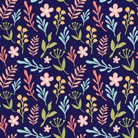 Vector floral pattern in hand drawn style with flowers and leaves.