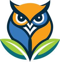 Colorful Owl With Leaf Logo Template Vector