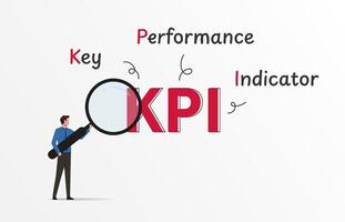 KPI key performance indicator with businessman holds magnifying glass vector