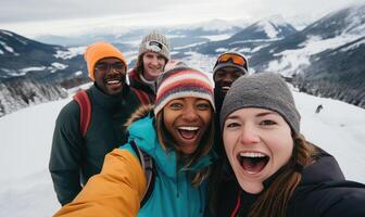 AI generated A Joyful Gathering Capturing Memories in the Winter Wonderland photo