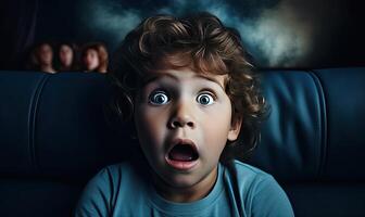 AI generated A Surprised Young Boy's Expression Captured in a Moment of Wonder photo