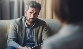 ai generado un acogedor momento hombre y mujer disfrutando cada otros empresa en un sofá foto