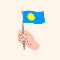 Cartoon Hand Holding Palauan Flag, Isolated Vector Design.