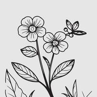 simple drawing lines of a realistic flower perched on branch flower vector