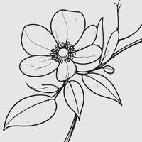 simple drawing lines of a realistic flower perched on branch flower vector