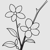 simple drawing lines of a realistic flower perched on branch flower vector