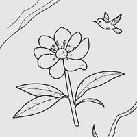 simple drawing lines of a realistic flower perched on branch flower vector