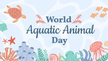 World aquatic animal day horizontal banner. Holiday concept. Template for background, banner, card, poster with text inscription. vector