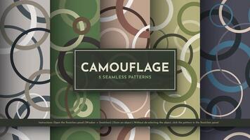 Set 5 Seamless Camouflage Patterns. War Illustration. Traditional Military Texture. Army Modern Background vector