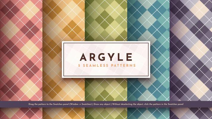 Set 5 Seamless Argyle Pattern. Traditional Scottish Texture. Fashionable Fabric. Textile Background.