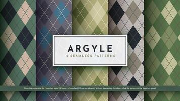 Set 5 Seamless Military Argyle Pattern. Traditional Rhombus Texture. Fashionable Fabric. Textile Background vector