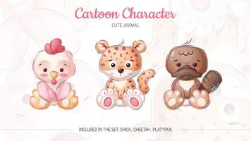 Set Cartoon Characters. Polar bear, puppy, kitty. Cute Amimal. Illustration for Kids vector