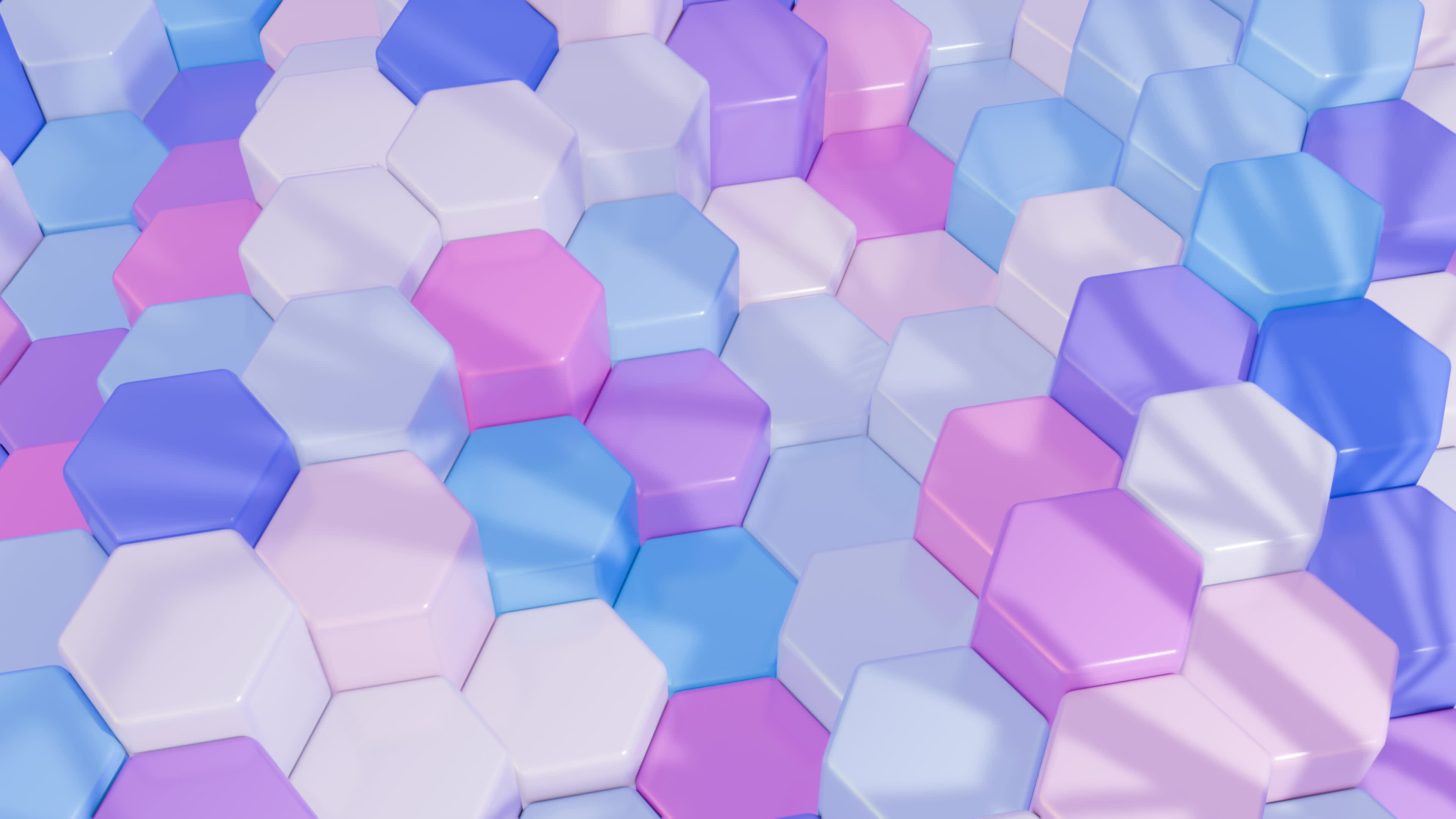 a 3d loop animation of a hexagonal pattern of blue, pink and white ...