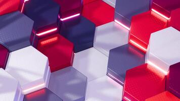 a red, white and blue background with many different colored hexagons loop animation video