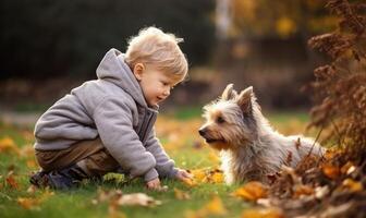 AI generated A Playful Child and Loyal Canine Enjoying Outdoor Fun photo