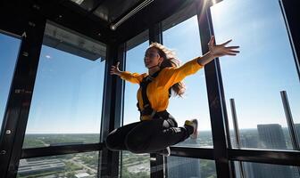 AI generated Jumping for Joy in a Sunny Yellow Shirt photo