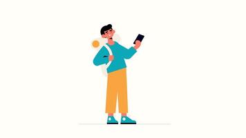 jung Junge mit Telefon und suchen um Charakter Animation video