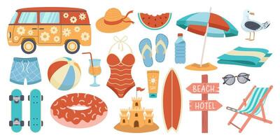 A set of summer stickers for your diary. Beach party elements collection vector