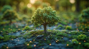 AI Generated In a green background, there is an ESG icon concept showing a small tree showing sustainability, social responsibility, and governance in sustainable and ethical business. photo