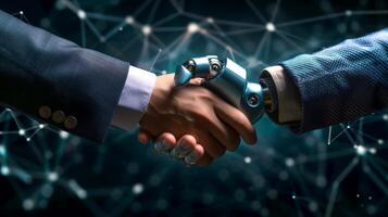 AI generated Robot handshake with human, future business partnership concept, Generative AI photo