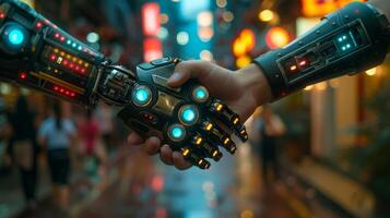 AI generated Robot handshake with robot, future business partnership concept, Generative AI photo