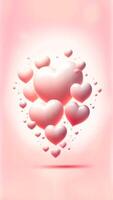 AI generated Tender Glossy Hearts in a Gradient Pink Sky. Seamless Loop video