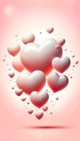 AI generated Cluster of Glossy Hearts Floating on a Dreamy Pink Gradient. Seamless Loop video