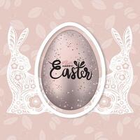 Happy Easter Background with 3d Pink Eggs and leaves Elements on Beige Background,Vector Greeting card Modern minimal style for Banner,Invitation template, poster, flyer vector