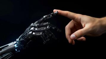 AI generated Robot finger making contact with human finger, Generative AI photo