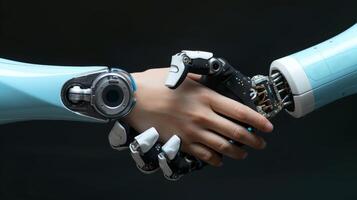 AI generated Robot handshake with robot, future business partnership concept, Generative AI photo