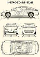 Mercedes-Benz EQS car blueprint vector