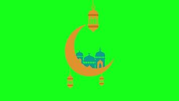 Ramadã kareem mesquita com lampião animação ciclo verde tela video