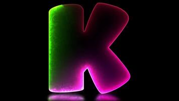 lowing looping letter K alphabet neon effect, black background video