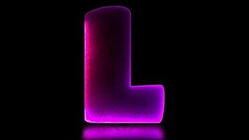 lowing looping letter L alphabet neon effect, black background video